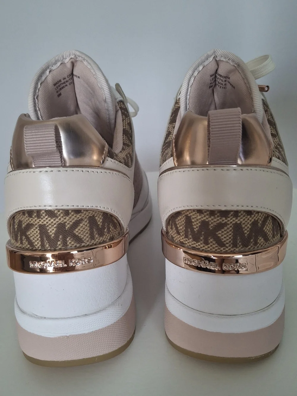 MICHAEL Michael Kors Georgie Trainer Sneakers White & Rose Gold Size 6M Like New